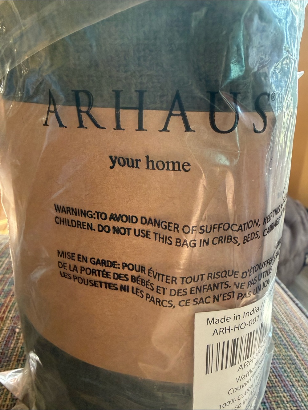 Arhaus Waffle Blanket 100% Cotton Throw 50x60 Forest Green New in Package - Picture 8 of 8